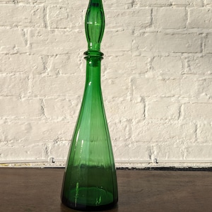 Vintage Emerald Green Empoli Glass Genie Bottle: Mid-Century Modern Decanter
