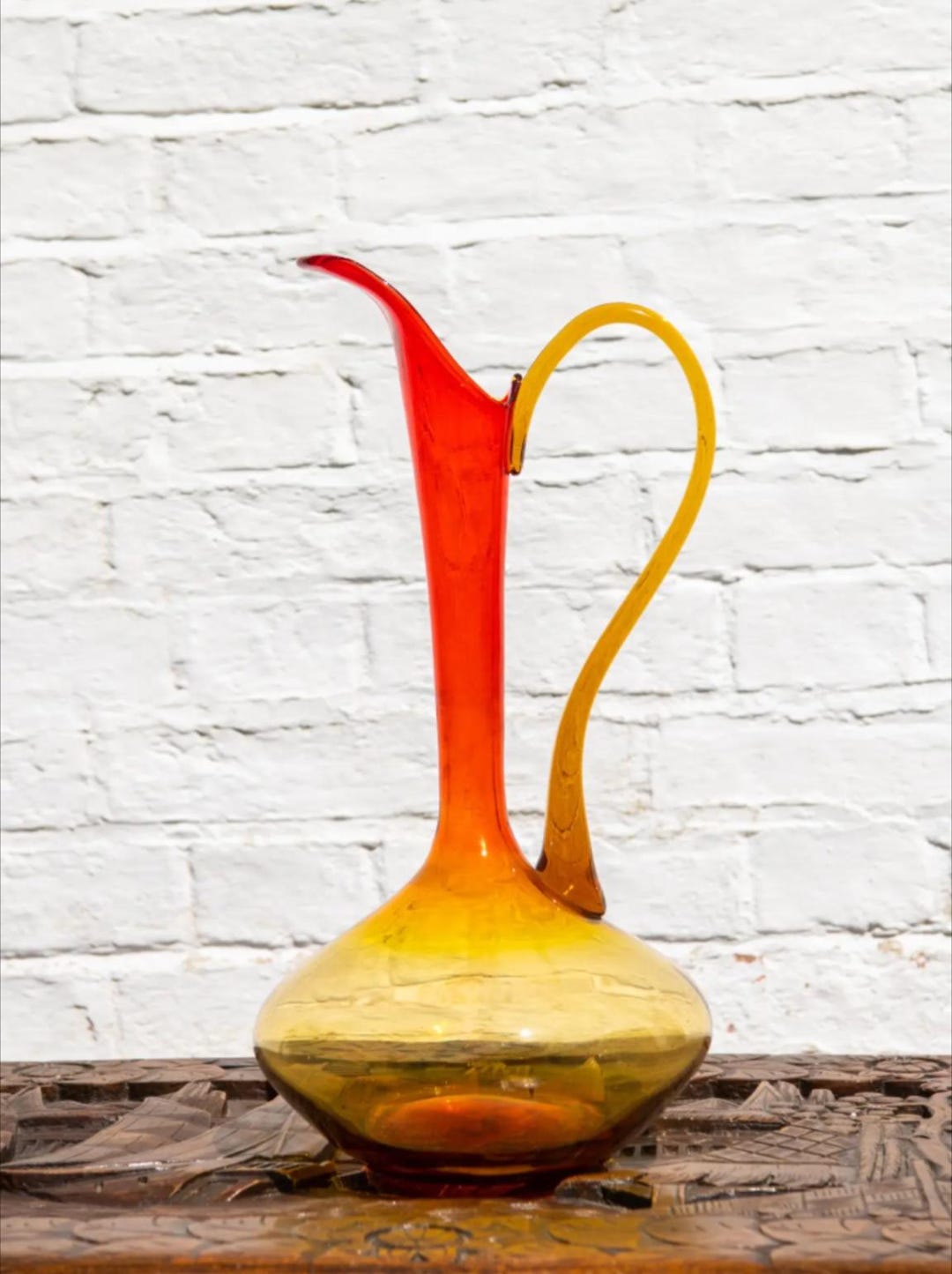 Rare Amberina Empoli Glass Pitcher: Italian Red & Yellow Jug - Etsy