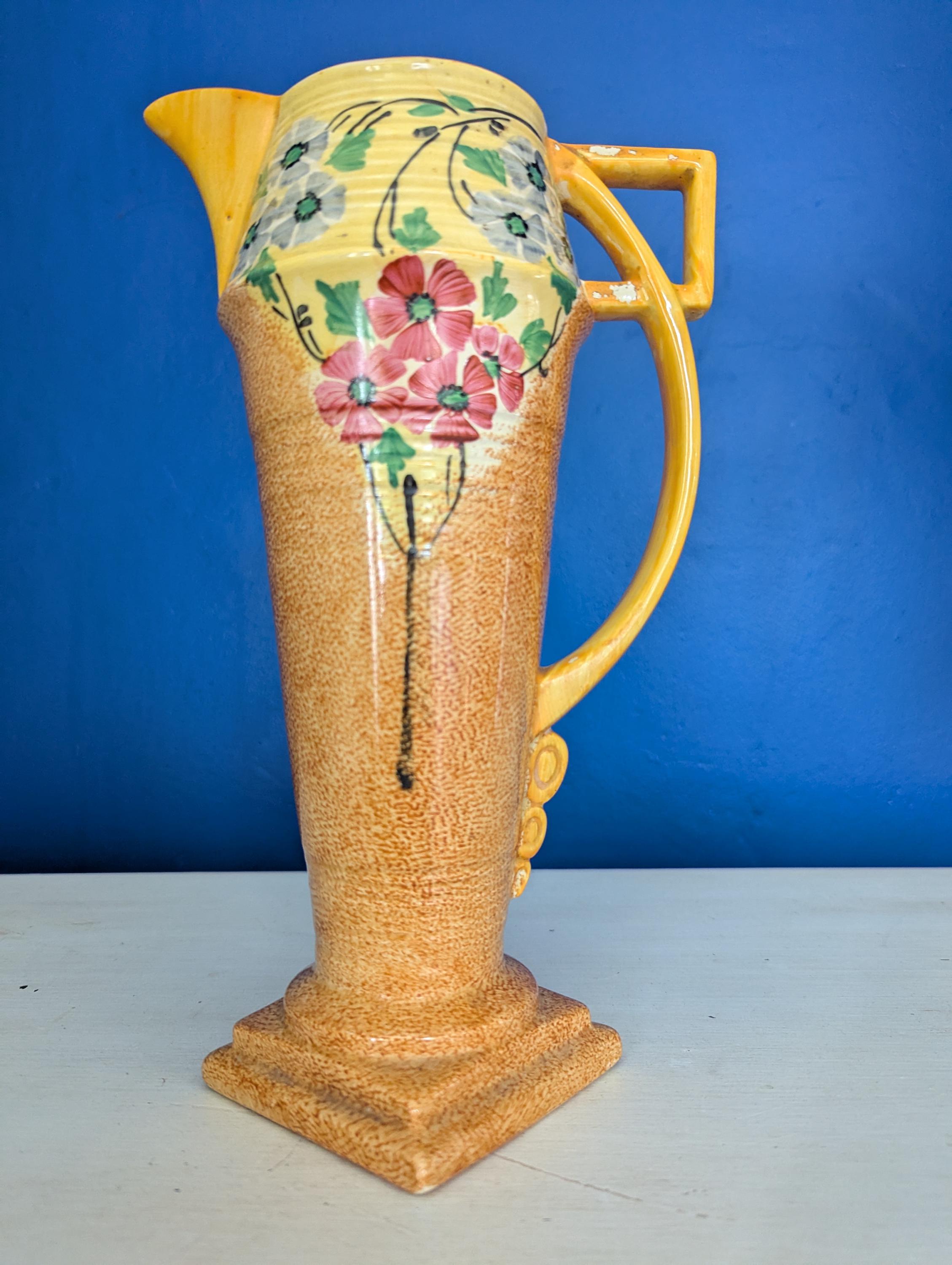 Vintage 1930s Wade Heath Art Deco Pottery Jug - Floral Design 30cm