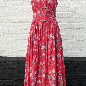 Vintage 80s Laura Ashley Sundress: Red Floral Cotton Midi (UK 8-10)