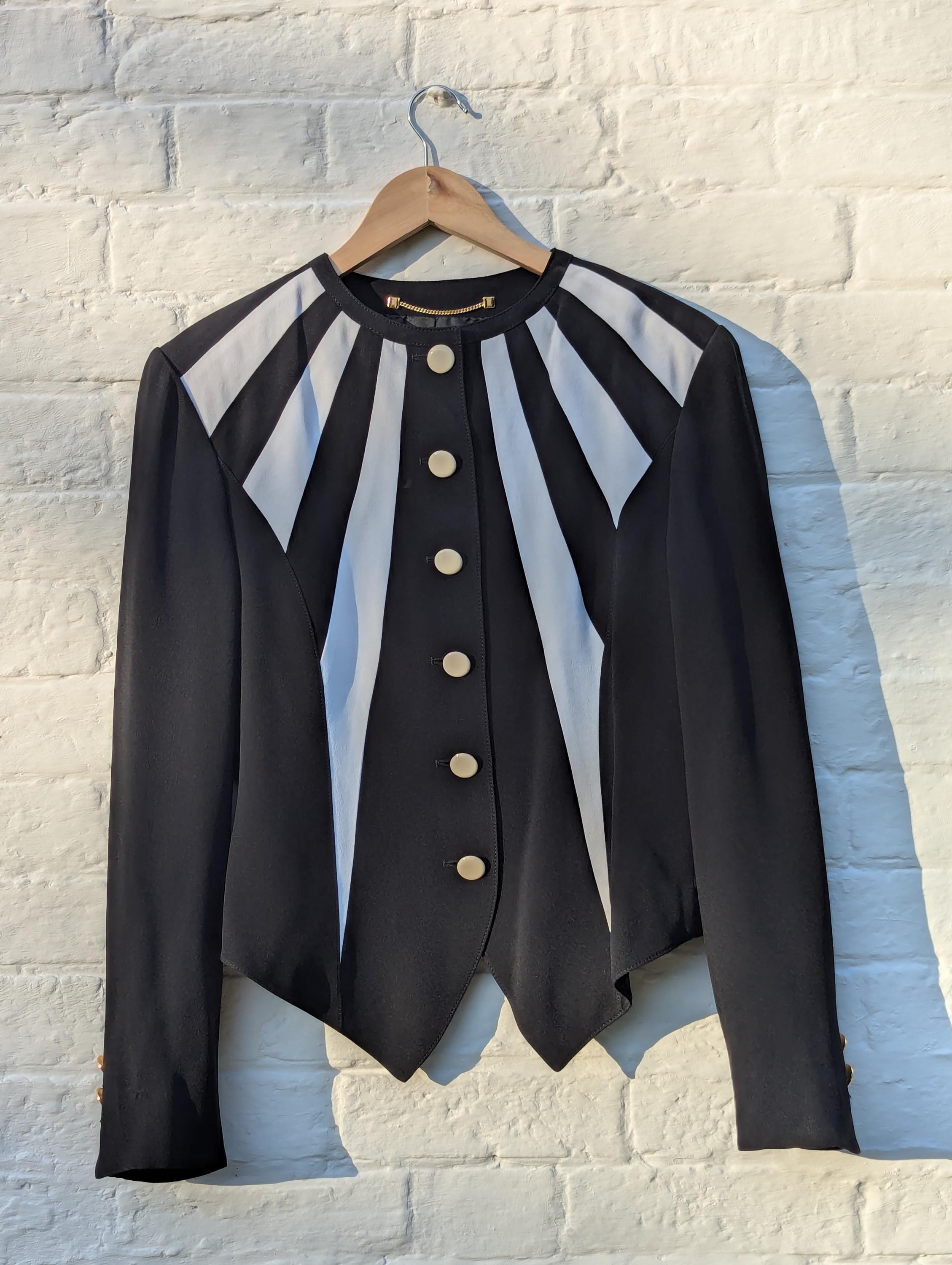 Vintage Louis Féraud Blazer: Black & White Art Deco Jacket (US 8 / UK 12)
