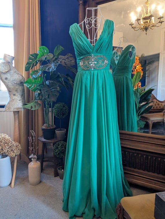 Emerald Green Prom / Ball Gown With Jeweled Waistband  Size UK 8 - Etsy  Israel
