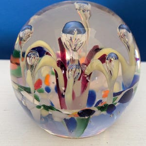 Vintage Multicoloured Abstract Glass Paperweight – 2.5&quot; Round Art Glass with Floral Splash Design