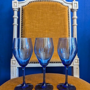 3 Cobalt Blue Wine Glasses