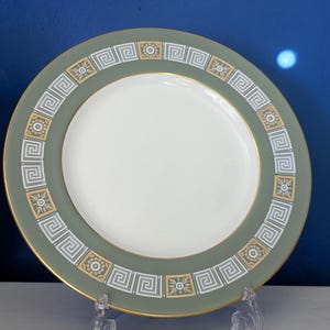 Vintage Wedgwood Asia Bone China Dinner Plate: Sage Green & Gold Art Deco