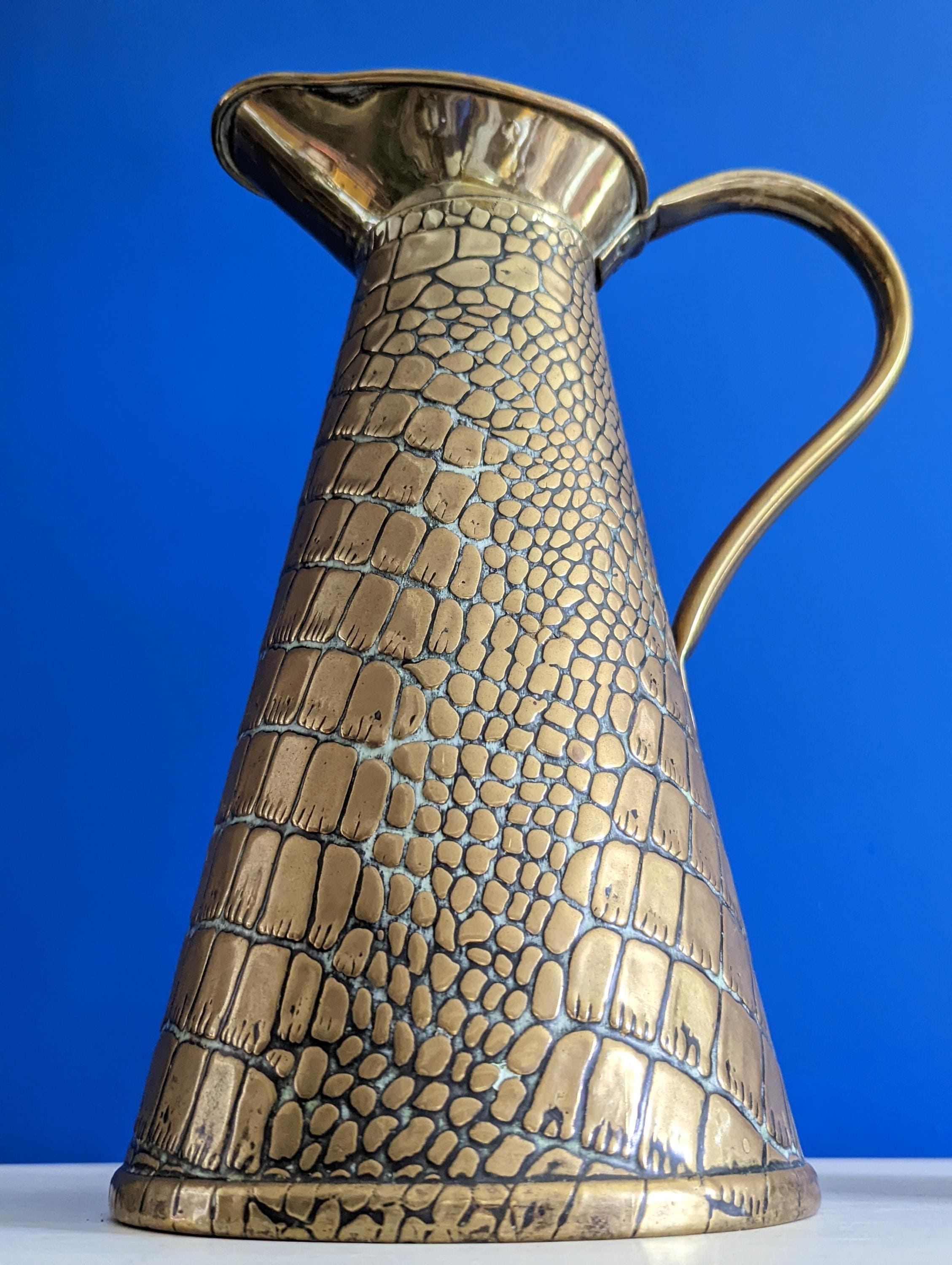 1920s Joseph Sankey Brass Lizard Skin Jug - Size 6 Antique Pitcher