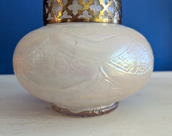 Antik Kralik Opalescent Rosen Skål: Boho Art Nouveau Blomsterarrangemang