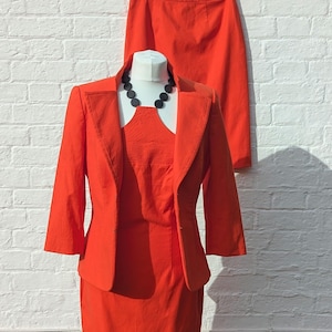 DUSK Three-Piece Red Suit Set UK 12 | Halterneck Dress, Pencil Skirt & Tailored Jacket