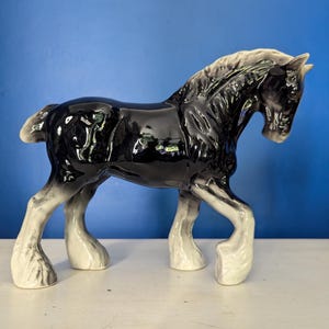 Vintage Black Gloss Ceramic Shire Horse Figurine