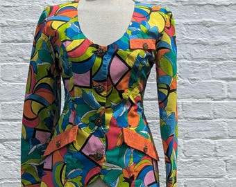 Vintage psychedelisch mod-jasje uit de jaren 60 | Handgemaakte op maat gemaakte blazer | Pop-artafdruk