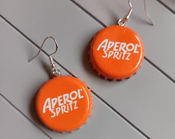 Aperol Spritz Bottle Cap Earrings, Silver Plated Hooks