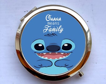 Espejo de bolsillo dorado Ohana significa familia Lilo y Stitch, regalo con cita de perro, dorado