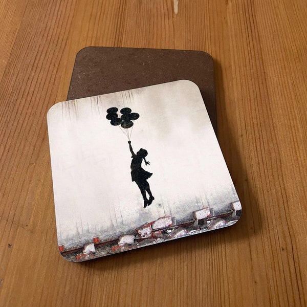 Banksy Balloon Girl Famous Graffiti Art Synthetic Rigid Wood Coffee Tea Cup Mug coaster