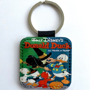 Donald Duck in Trick or Treat Comic Collage Synthetic Leather Key ring tag Decor Dec