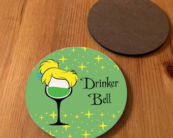 Tinkerbell Fairy Tale Drinker Bell Quirky Quote Disney Lovers Synthetic Rigid Wood Coffee Tea Cup Mug coaster