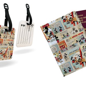 Mickey Minnie Mouse Cartoon Comic Book Style Travel essential passport holder cover and luggage tag