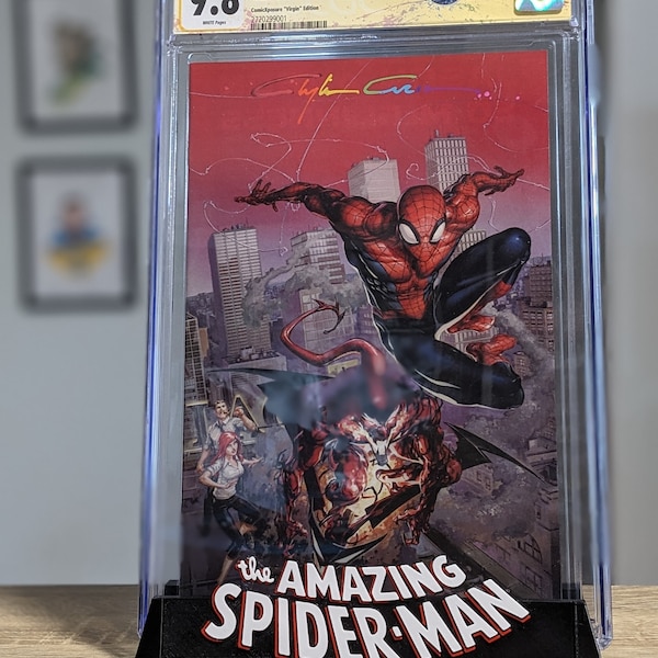 The Amazing Spiderman Comic Book Stand fits graded CGC CBCS-Wall Mounted-Desktop LED- Kickstands and more available in any color