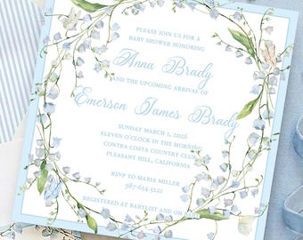 Baby Boy Lily of the Valley Invitation | Shower & Baptism Invite