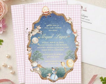 Pink Nursery Rhyme Baby Shower Invitation | Storybook Shower Invite | Preppy