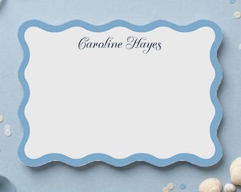 Personalized Scalloped Stationery | Wavy 5x7 Notecards in Any Colors | Professionally Printed with Envelopes