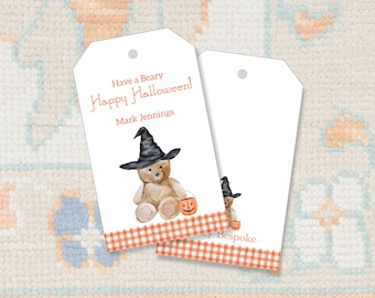 Cute Bear Watercolor Halloween Gift Tags / Preppy Halloween / Printable Halloween Gift Tag / Halloween Party Tag / Kids Halloween Gift Tags