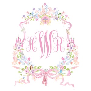Personalized Watercolor Crest Monogram Baby Art Print / Nursery Art / Girl Art Print / Girl Nursery / Girl Crest / Baby Shower Gift image 2