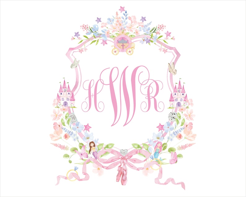 Personalized Watercolor Crest Monogram Baby Art Print / Nursery Art / Girl Art Print / Girl Nursery / Girl Crest / Baby Shower Gift image 2