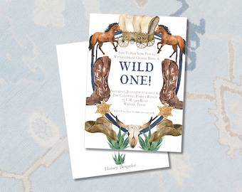 Wild One Invitation Watercolor / Cowboy Party Invitation / Western Birthday Invite / Wild West / Little Boy Birthday / Preppy