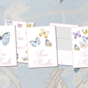 Girl Milestone Cards / Baby Month Photo Cards / Watercolor Butterflies / Baby Milestone Cards / Classic / Preppy Girl / Baby Shower / Month image 1