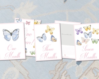 Girl Milestone Cards / Baby Month Photo Cards / Watercolor Butterflies / Baby Milestone Cards / Classic / Preppy Girl / Baby Shower / Month