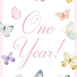 Girl Milestone Cards / Baby Month Photo Cards / Watercolor Butterflies / Baby Milestone Cards / Classic / Preppy Girl / Baby Shower / Month image 6