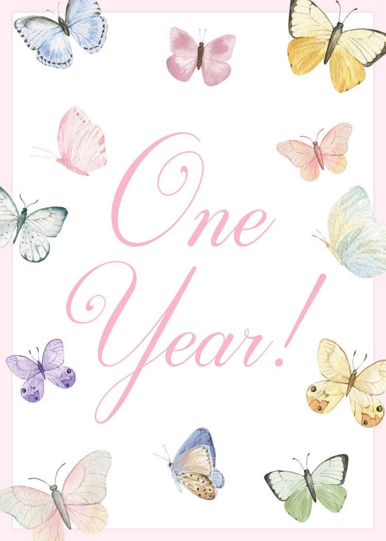 Girl Milestone Cards / Baby Month Photo Cards / Watercolor Butterflies / Baby Milestone Cards / Classic / Preppy Girl / Baby Shower / Month image 6