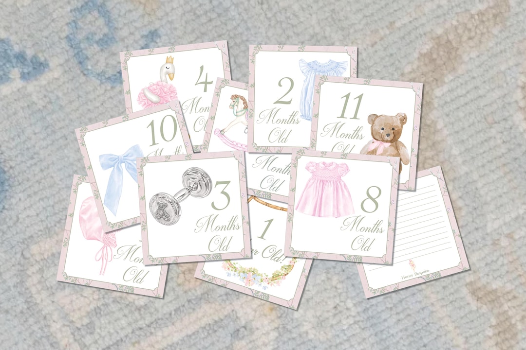 Baby Girl Milestone Cards Set | Watercolor Monthly Month Props - Etsy