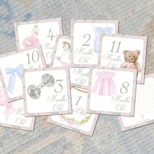 Baby Girl Milestone Cards Set | Watercolor Monthly Month Props - Etsy