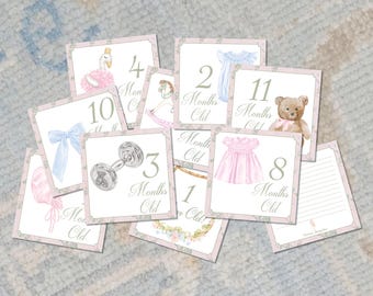 Baby Girl Milestone Cards Set | Watercolor Monthly Month Props