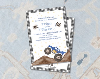 Monster Truck Birthday Invitations / Monster Truck Birthday Cards  / Wheely Good / Preppy Monster Truck / Wheelie Good / Monster Jam