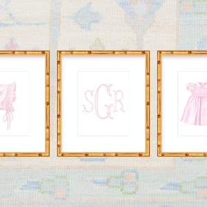 Baby Girl Nursery Wall Art / Grandmillenial Baby Girl Nursery / Pink Nursery Art / Pink Bow Monogram Nursery Art / Girl Baby Shower Gift