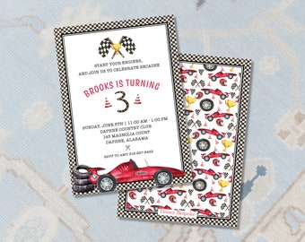 Race Car Birthday Invitation / Fast One Birthday Party Invitation / Vintage Car Racing Birthday Invite / Two Fast Birthday Party