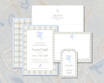 Baby Boy Shower Invitation | Classic Blue Shower Invite | Watercolor Bonnet