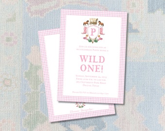 Pink Wild One Invitation Watercolor / Cowgirl Party Invitation / Western Birthday Invite / Wild West / Little Girl Birthday / Preppy