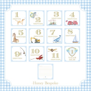 Baby Boy Milestone Cards / Baby Shower Gift Idea / Preppy Watercolor Monthly Milestone Cards/ Classic Milestone Cards For Boys / Gingham Boy