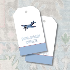 Watercolor Airplane Gift Tags | Personalized Plane Boy Favor Tag image 1