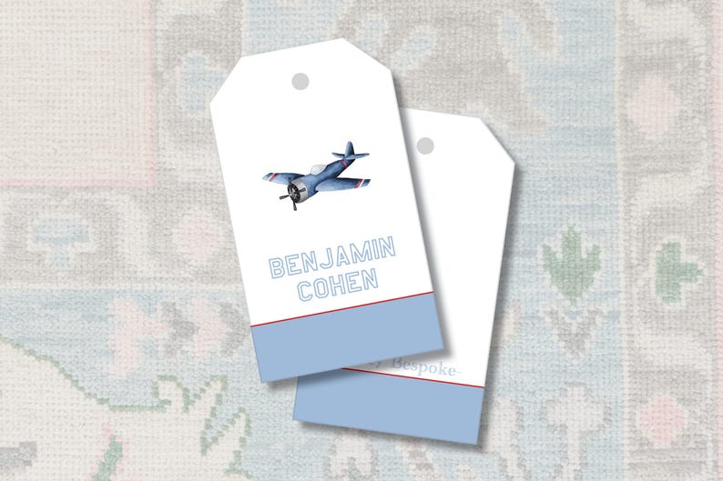 Watercolor Airplane Gift Tags | Personalized Plane Boy Favor Tag image 1