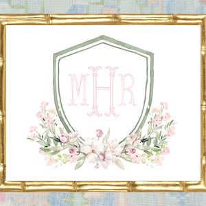 Watercolor Monogram Crest Nursery Print / Nursery Art / Girl Art Print / Girl Nursery / Girl Watercolor Crest / Baby Shower Gift