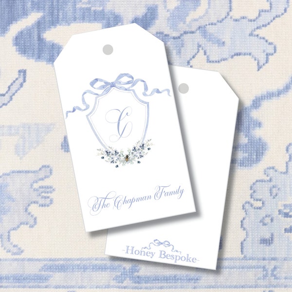 Watercolor Crest Gift Tag / Elegant Gift Tag / Printable Gift Tags / Monogramed Gift Tag
