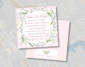 Pink Books for Baby Insert | Girl Lily Baby Shower Enclosure Card | Floral