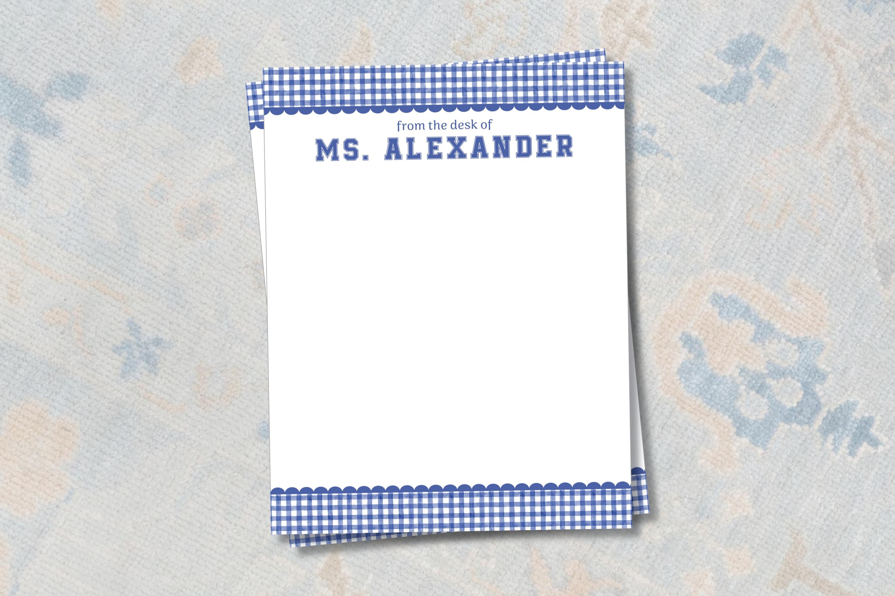 Personalized Teacher Notepad With Gingham and Scallops / Custom Teacher ...
