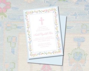 Classic Floral Watercolor Baptism Invitation / Preppy Baptism Invitation / Elegant Girl Baby Shower / Cute / Southern Baby Girl Shower