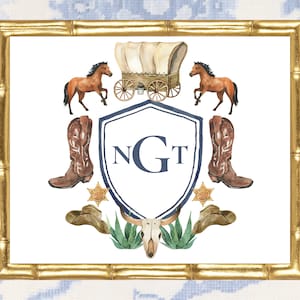 Watercolor Crest Monogram Baby Art Print / Nursery Art / Boy Art Print / Cowboy Nursery / Boy Crest / Baby Shower / Baby Shower Gift
