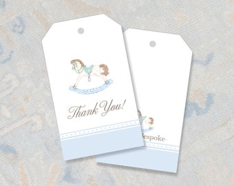 Rocking Horse Baby Shower Tags |Boy Watercolor Favor Tags